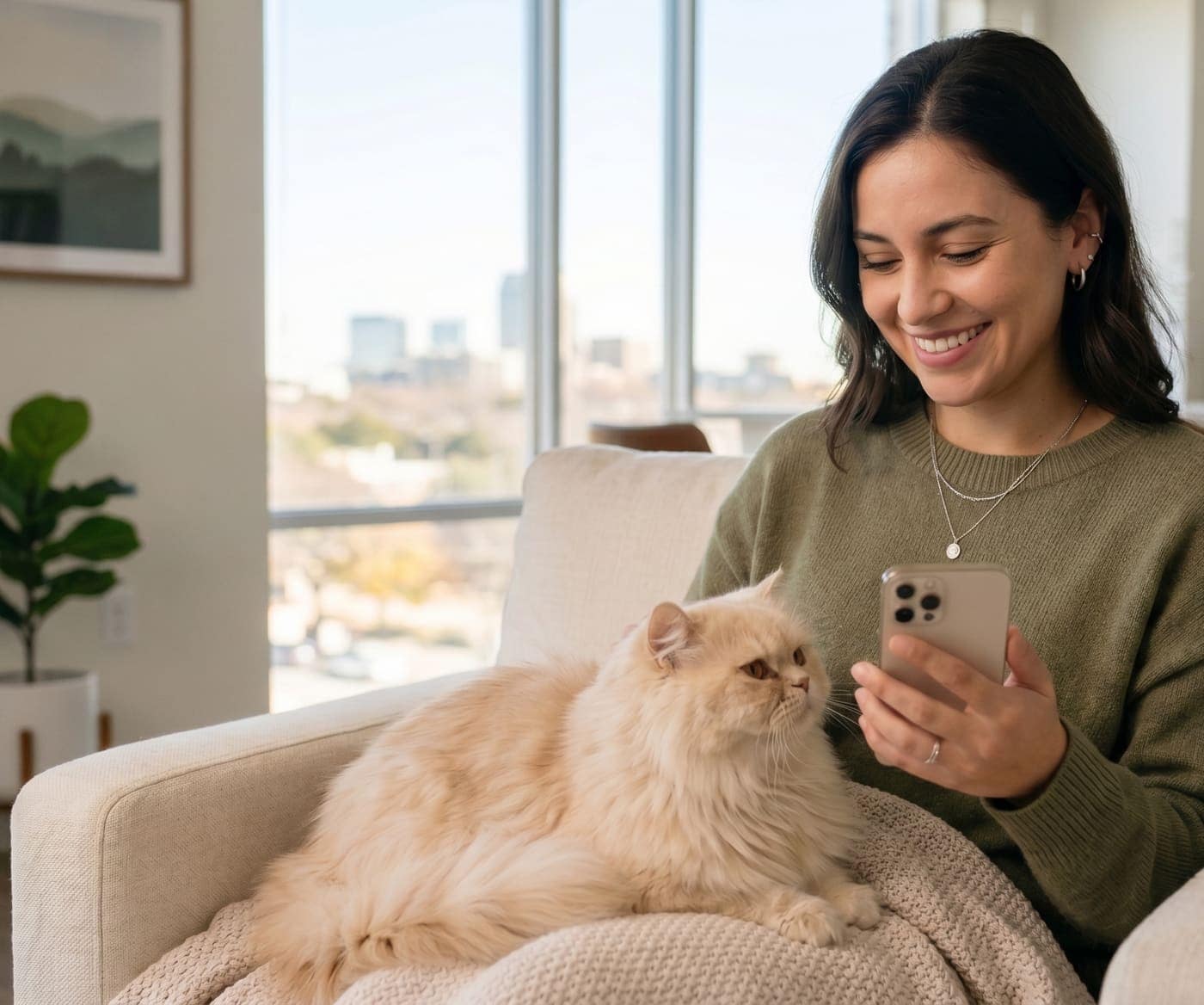 Persian cat Oliver with his pet parent at home