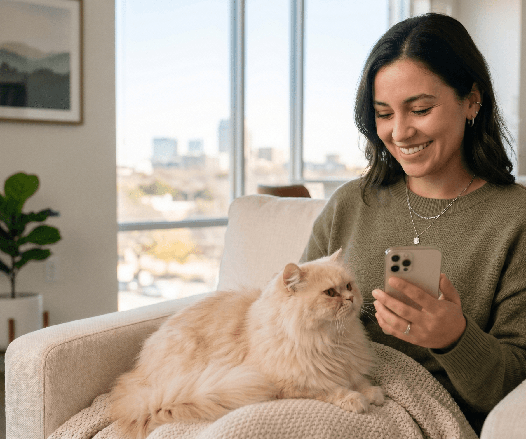 Persian cat Oliver with his pet parent at home